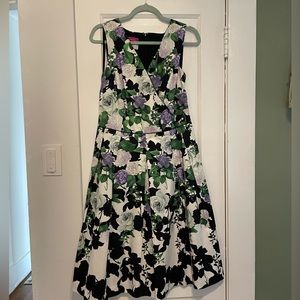 Women's Talbots Oprah Navy White Floral Aline Pleated Dress 12 Spring Easter